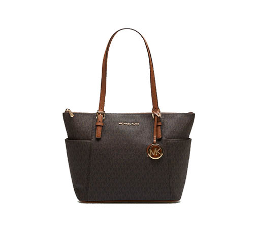 Brown Logo Zipper Shoulder Bag