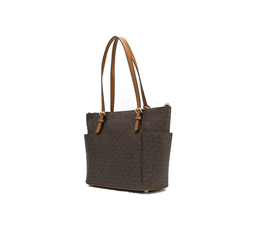 Brown Logo Zipper Shoulder Bag