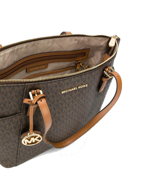 Brown Logo Zipper Shoulder Bag