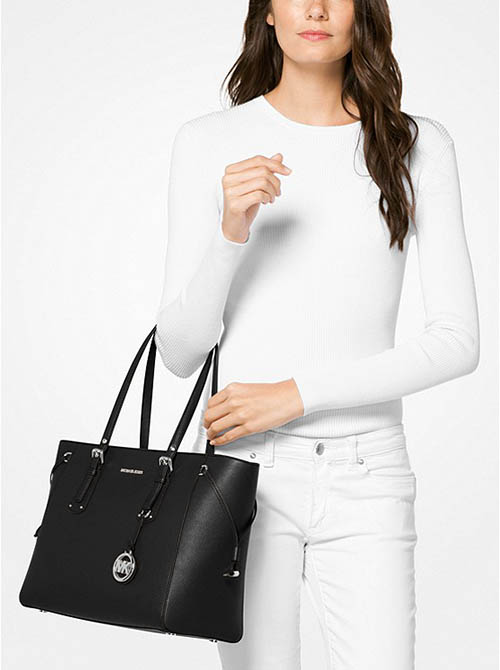 Medium Silver Logo Black Shoulder Bag