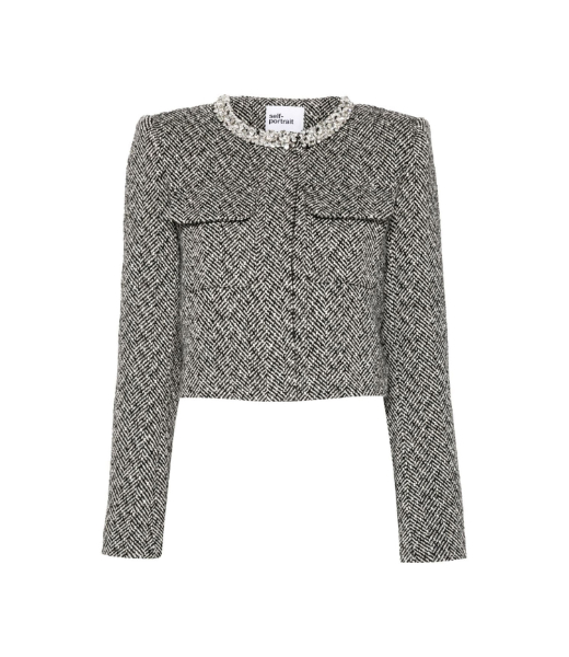 Black Herringbone Embellished Jacjet
