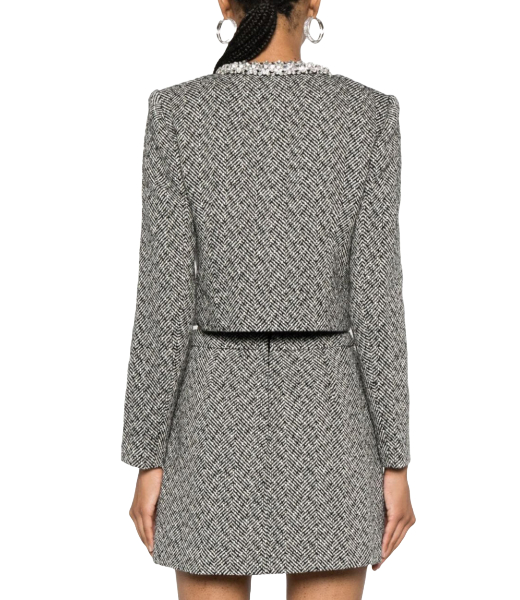 Black Herringbone Embellished Jacjet
