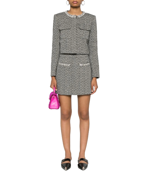 Black Herringbone Embellished Jacjet