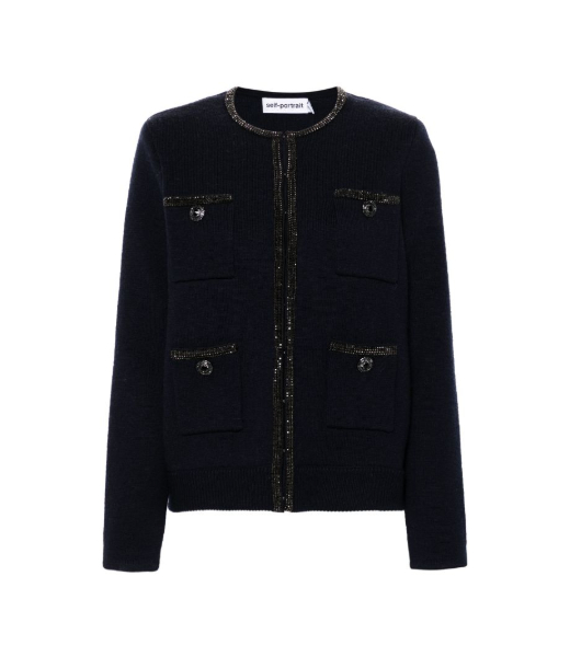 Navy Embellished Knit Cardigan