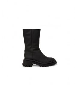 Black Leather Flat Boot