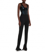 Black Sleeveless Shiny Embossed Elastic Body
