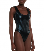 Black Sleeveless Shiny Embossed Elastic Body