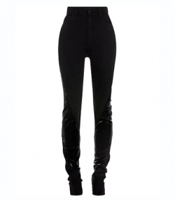 Black Bi- Material Spiral Jeans