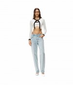 Low Rise Straight Jean Diamante Logo Bikini Straps