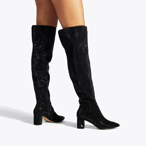 Black Fabric High Leg Boots