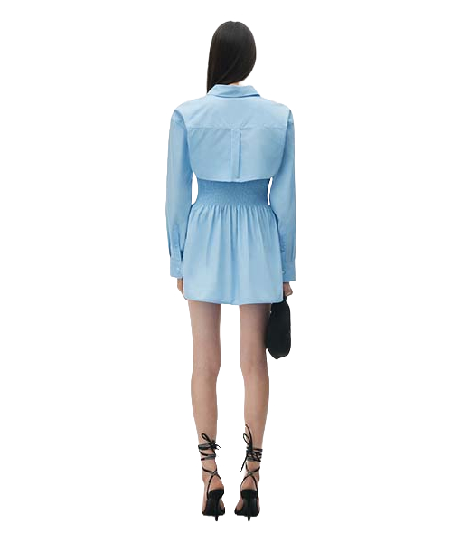 Chambray Blue Smoked Mini Dress With Overshirt