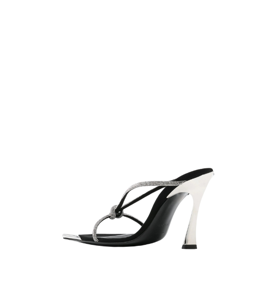 Black and Crystal Knotted Fang 95 Sandals