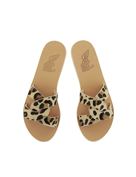 ANCIENT GREEK SANDALS LEATHER PONY LEOPARD SLIDE