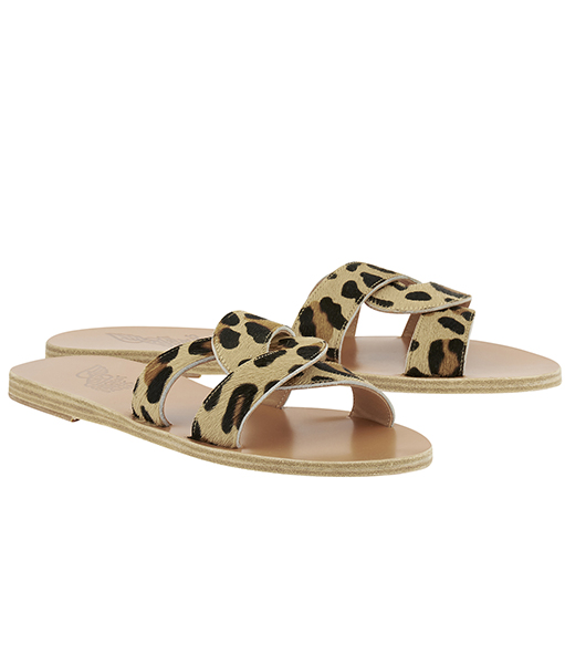 ANCIENT GREEK SANDALS LEATHER PONY LEOPARD SLIDE