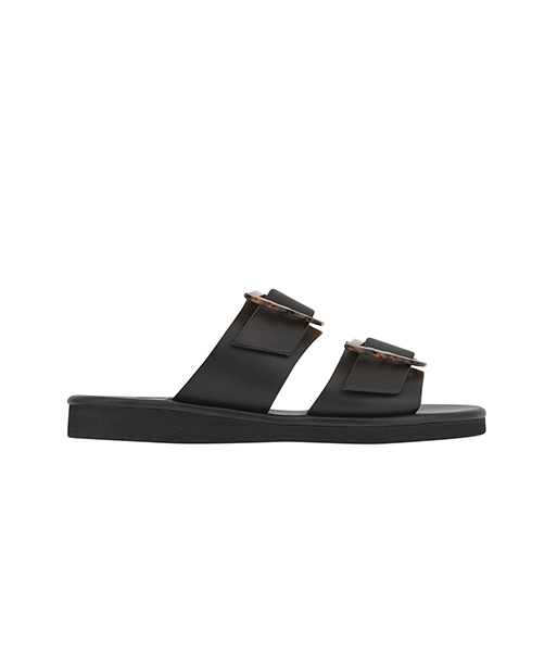 ANCIENT GREEK SANDALS BLACK FLAT LEATHER SANDALS