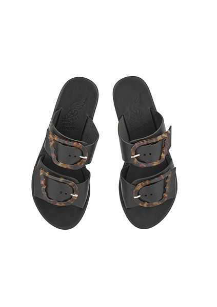 ANCIENT GREEK SANDALS BLACK FLAT LEATHER SANDALS