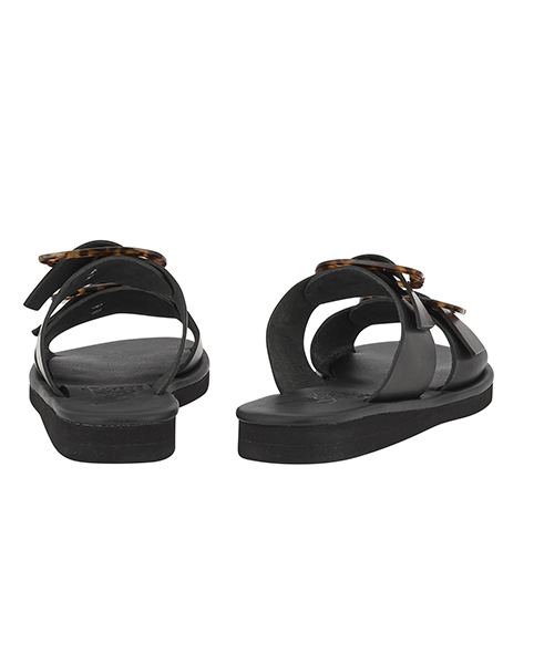 ANCIENT GREEK SANDALS BLACK FLAT LEATHER SANDALS