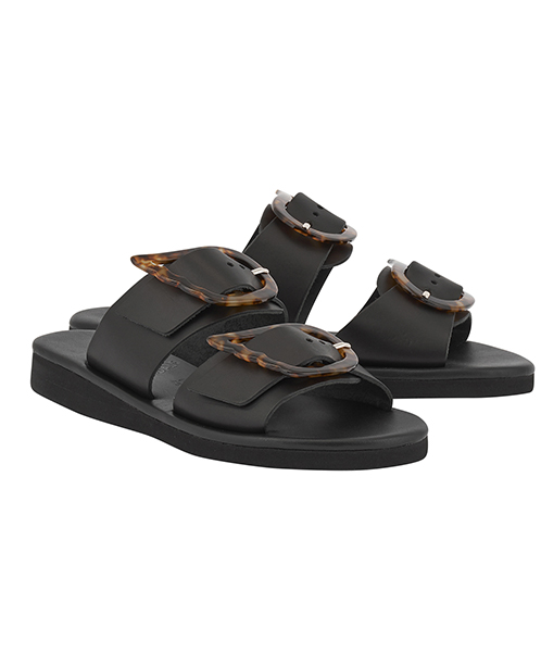 ANCIENT GREEK SANDALS BLACK FLAT LEATHER SANDALS