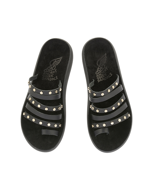 ANCIENR GREEK SANDALS BLACK LEATHER SANDALS WITH GOLD STUDS