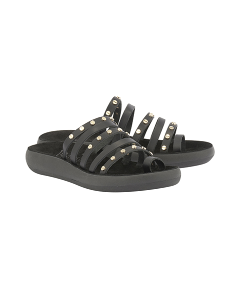 ANCIENR GREEK SANDALS BLACK LEATHER SANDALS WITH GOLD STUDS