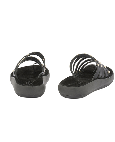 ANCIENR GREEK SANDALS BLACK LEATHER SANDALS WITH GOLD STUDS