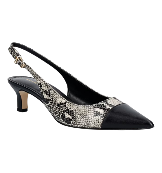 Amara Black/Natural Snake Print Toe Cap Sling Pump
