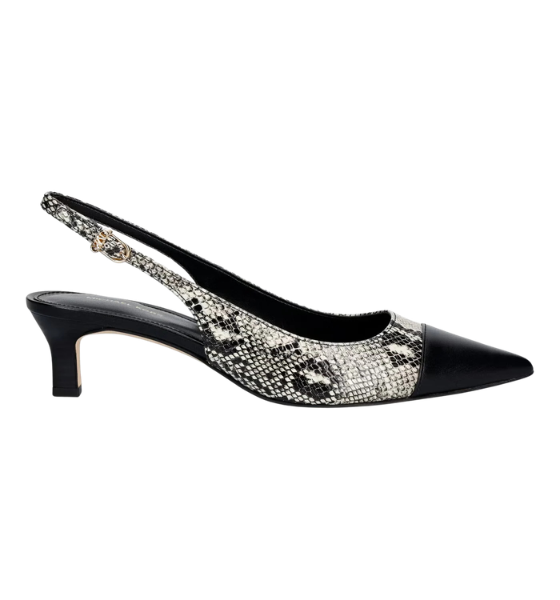 Amara Black/Natural Snake Print Toe Cap Sling Pump
