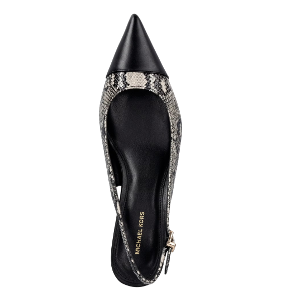 Amara Black/Natural Snake Print Toe Cap Sling Pump