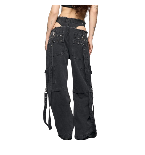 Black Light Wash Cargo Panty Trousers