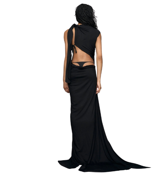 Black Draped Long Dress