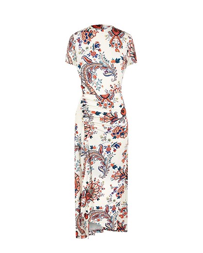 Beige Floral Paisley Long Drapped Dress