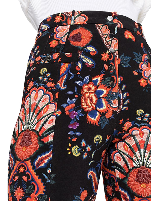 Black Floral Paisley Fitted Pants