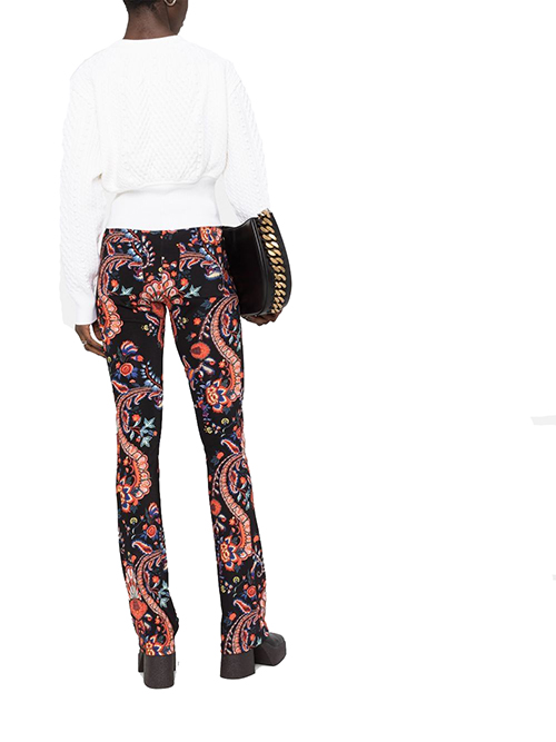 Black Floral Paisley Fitted Pants