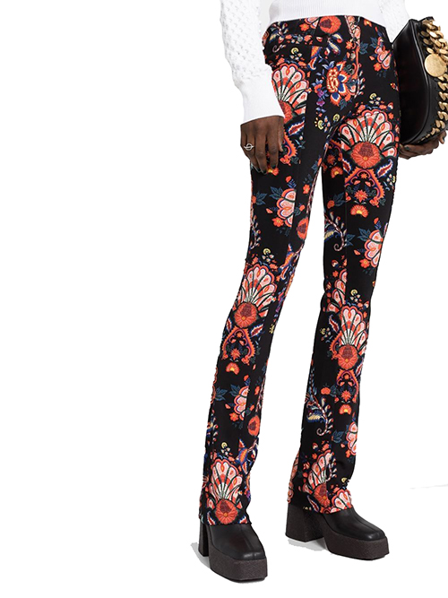 Black Floral Paisley Fitted Pants