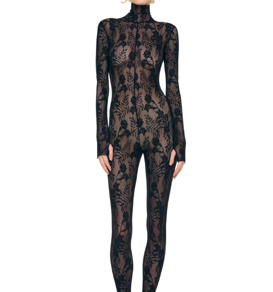 Black Long Sleeve Slim Fit Turtle Catsuit W/Footie