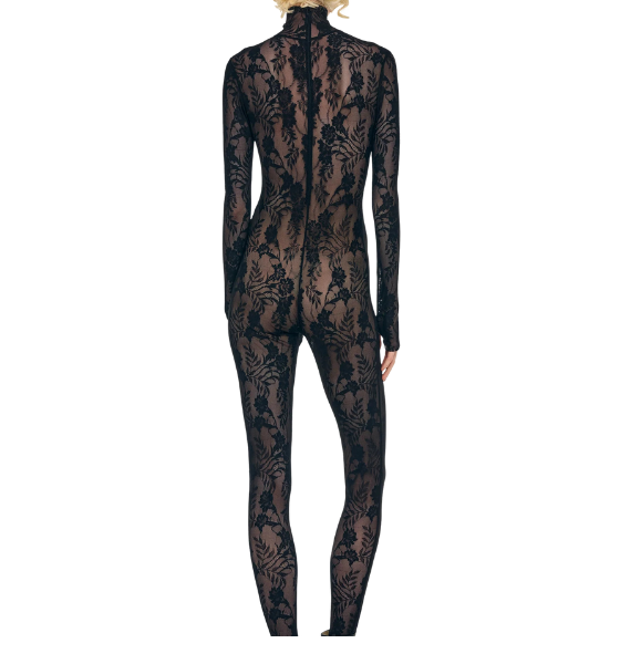 Black Long Sleeve Slim Fit Turtle Catsuit W/Footie