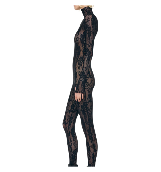 Black Long Sleeve Slim Fit Turtle Catsuit W/Footie