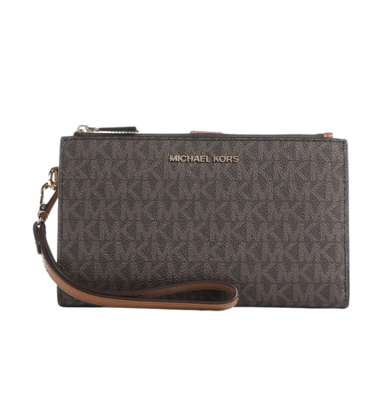 Double Zip Black Brown Wristlet