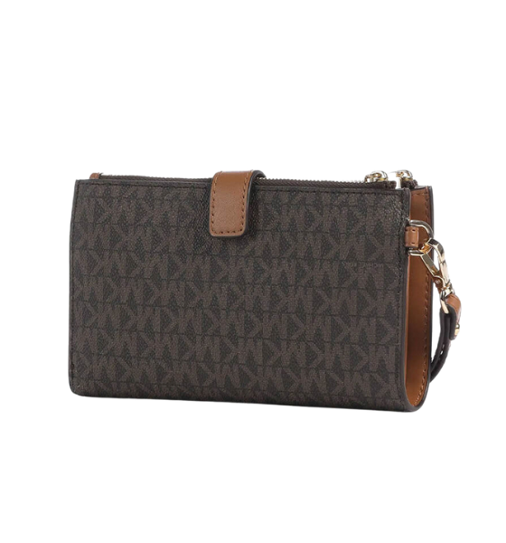 Double Zip Black Brown Wristlet