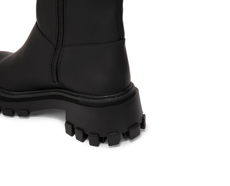 Black Leather Flat Boot