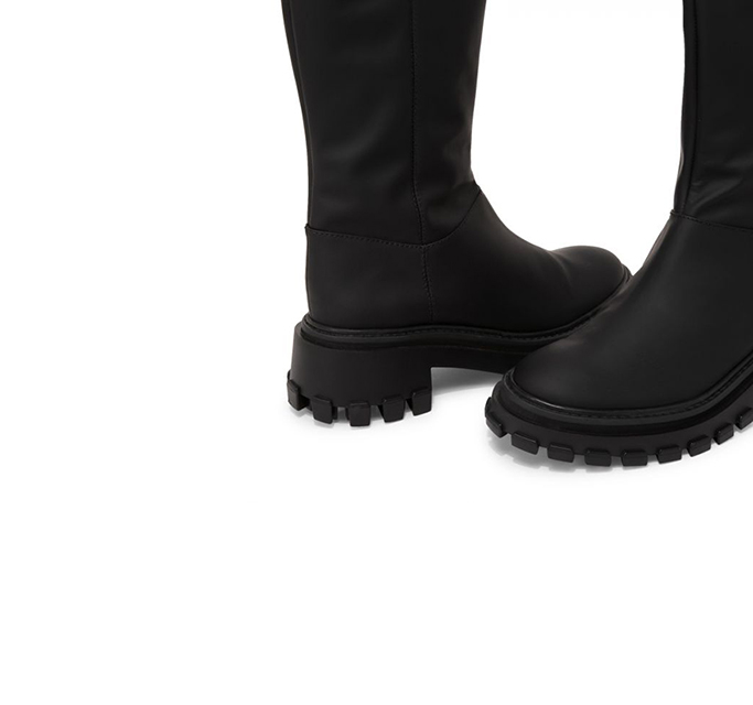 Black Leather Flat Boot