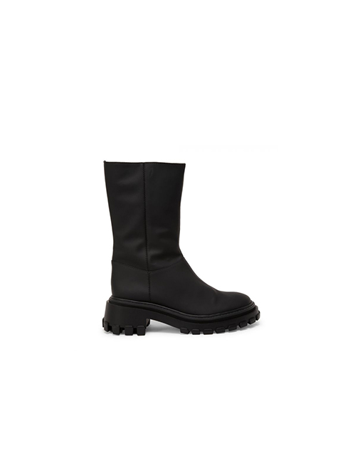 Black Leather Flat Boot