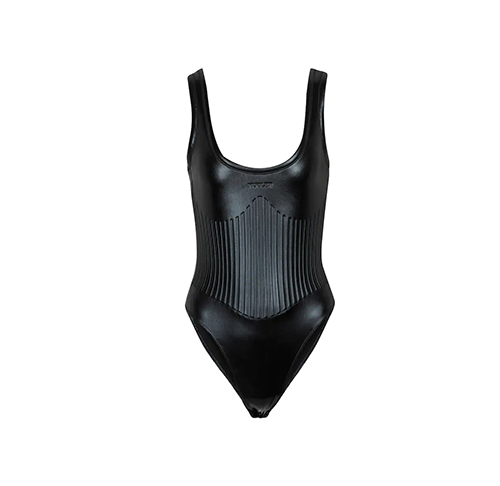 Black Sleeveless Shiny Embossed Elastic Body