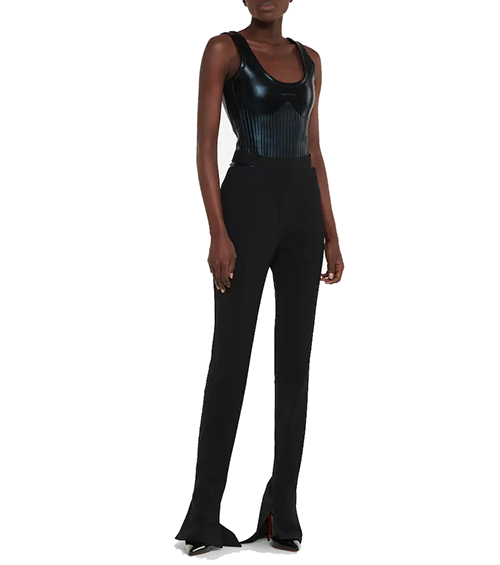 Black Sleeveless Shiny Embossed Elastic Body