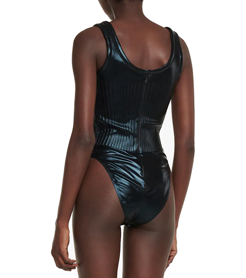 Black Sleeveless Shiny Embossed Elastic Body