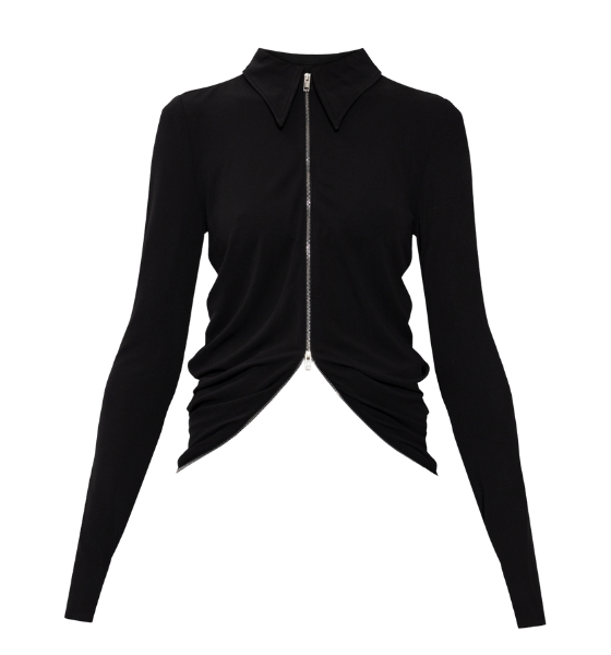Black Drape Back Shirt w/ Continuous Zipper