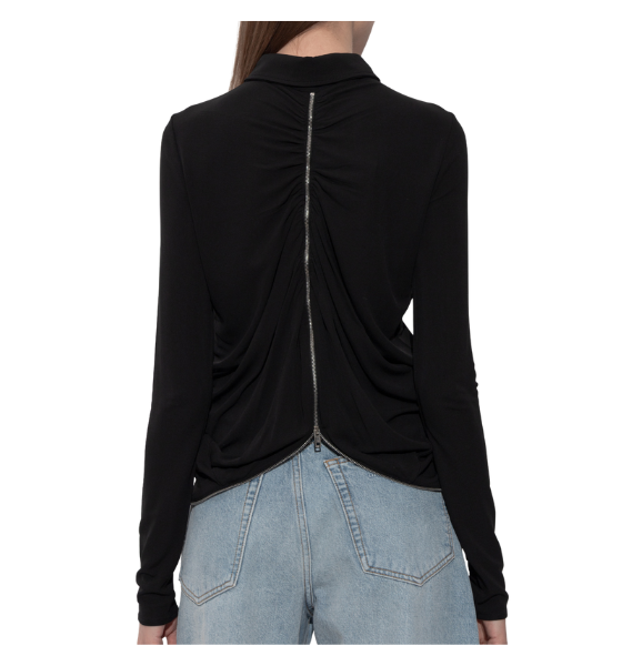 Black Drape Back Shirt w/ Continuous Zipper