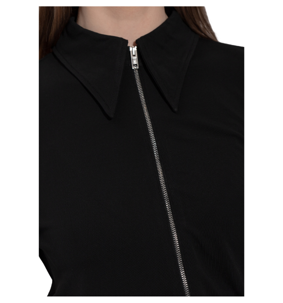 Black Drape Back Shirt w/ Continuous Zipper