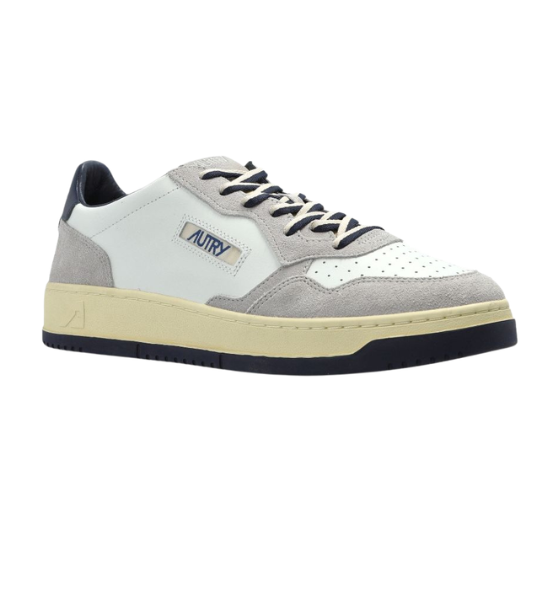 White/Grey/Navy Blue Leather/Suede Medalist Low Man