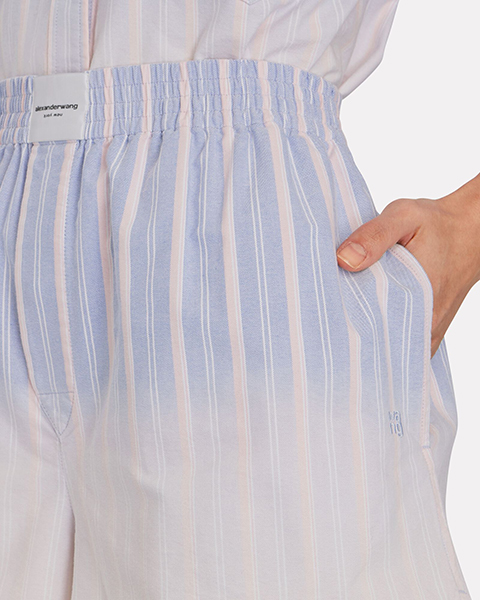 Ombre Blue Multi Stripe Oxford Logo Patch Boxer Shorts